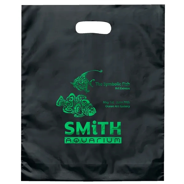 Hi-density 2.5 mil frosted plastic bags with die cut handles... from ASI 37940 Bag Makers Inc