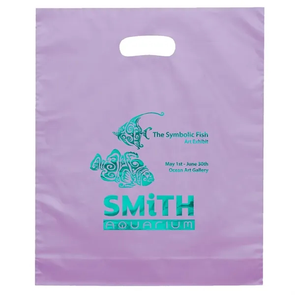 Hi-density 2.5 mil frosted plastic bags with die cut handles... from ASI 37940 Bag Makers Inc