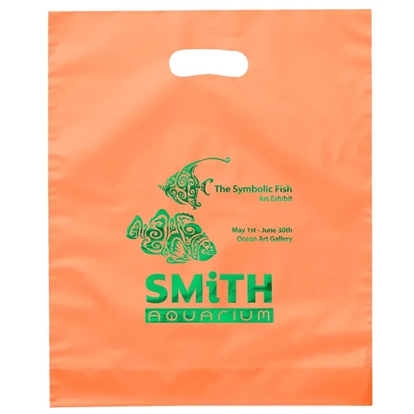 Hi-density 2.5 mil frosted plastic bags with die cut handles... from ASI 37940 Bag Makers Inc