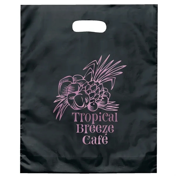 Hi-density 2.5 mil frosted plastic bags with die cut handles.... from ASI 37940 Bag Makers Inc