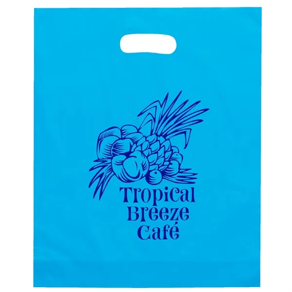 Hi-density 2.5 mil frosted plastic bags with die cut handles.... from ASI 37940 Bag Makers Inc