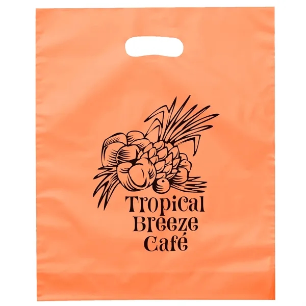 Hi-density 2.5 mil frosted plastic bags with die cut handles.... from ASI 37940 Bag Makers Inc