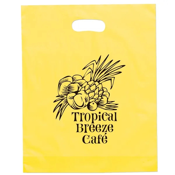 Hi-density 2.5 mil frosted plastic bags with die cut handles.... from ASI 37940 Bag Makers Inc