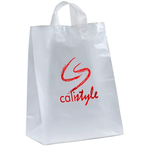 Colorful hi-density frosted plastic bag with fused loop handles.... from ASI 37940 Bag Makers Inc