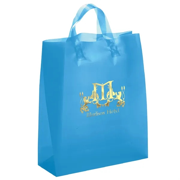 Colorful hi-density frosted plastic bag with fused loop handles.... from ASI 37940 Bag Makers Inc