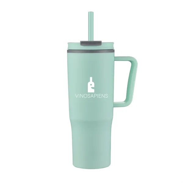 30oz Double Wall Plastic Travel Mug with matching handle and straw... from ASI 90859 Tempo Industries Inc / Tempo Tempoline