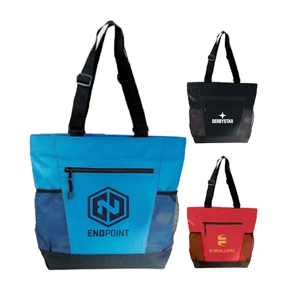 Zipper polyester tote bag with one mesh pocket.... from ASI 31517 Admart Products / Admart Line