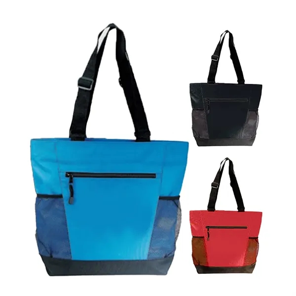 Zipper polyester tote bag with one mesh pocket.... from ASI 31517 Admart Products / Admart Line