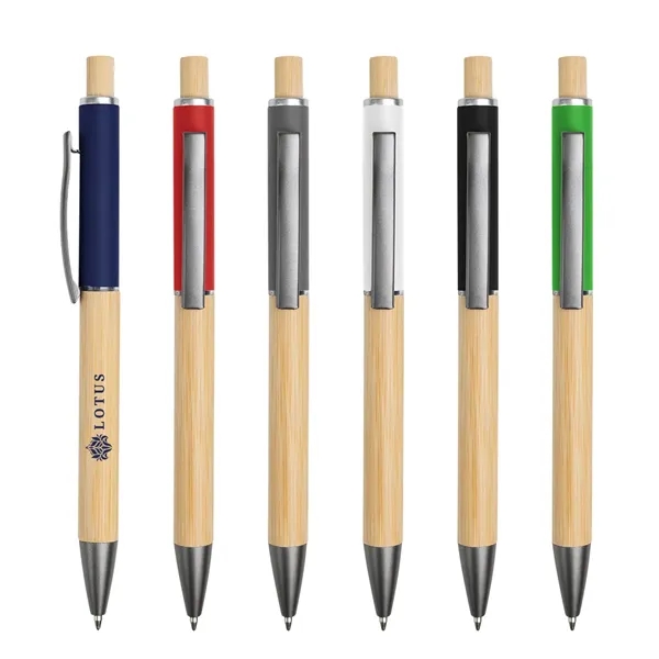 Bamboo ballpoint pen with plunger action mechanism and slow-write low viscosity... from ASI 61125 Hit Promotional Products / Hit®