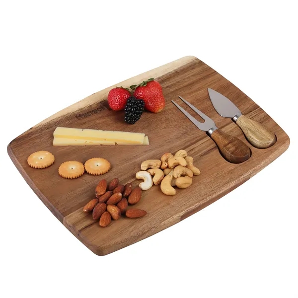Acacia wood cheese board with cheese fork and serving spade tools.... from ASI 52840 Evans Manufacturing
