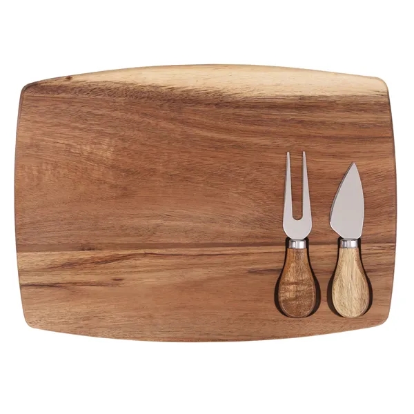 Acacia wood cheese board with cheese fork and serving spade tools.... from ASI 52840 Evans Manufacturing
