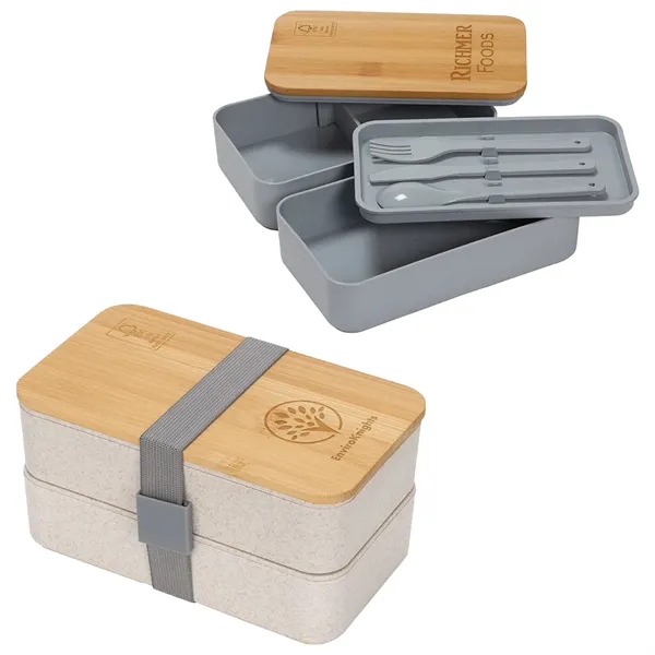 Lunch Box with FSC® Bamboo Lid & Utensils... from ASI 36730 Ariel Premium Supply Inc
