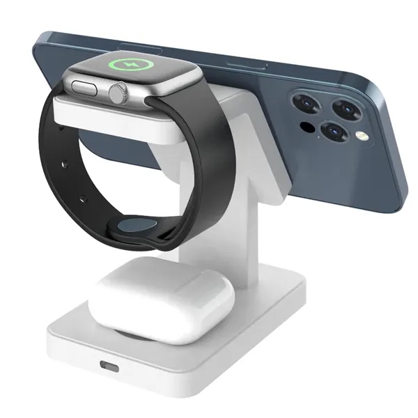 3-in-1 magnetic fast charging wireless charger plus 1C1P silkscreen or laser... from ASI 37218 Athena Promo (tm)