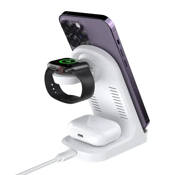 3 in 1 fast charging wireless charger plus 1C1P silkscreen or... from ASI 37218 Athena Promo (tm)