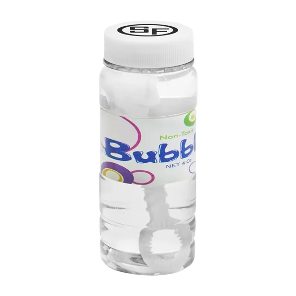 Four ounce translucent plastic bottle of bubbles with easy grip five-point... from ASI 63549 Jornik Manufacturing Corp
