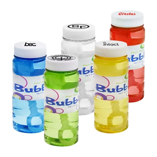 Four ounce translucent plastic bottle of bubbles with easy grip five-point... from ASI 63549 Jornik Manufacturing Corp