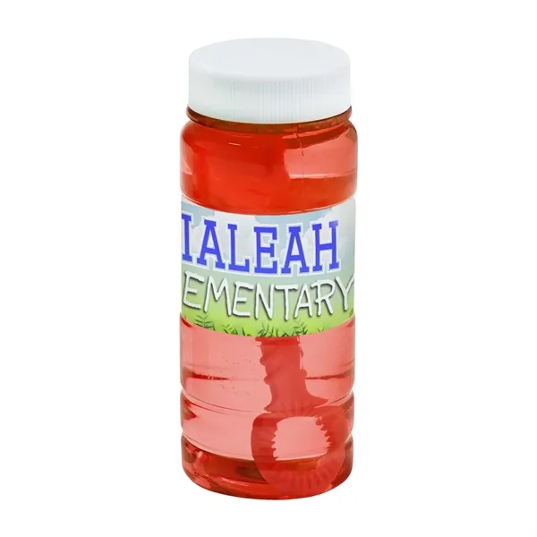 Four ounce translucent plastic bottle of bubbles with lid and five... from ASI 63549 Jornik Manufacturing Corp