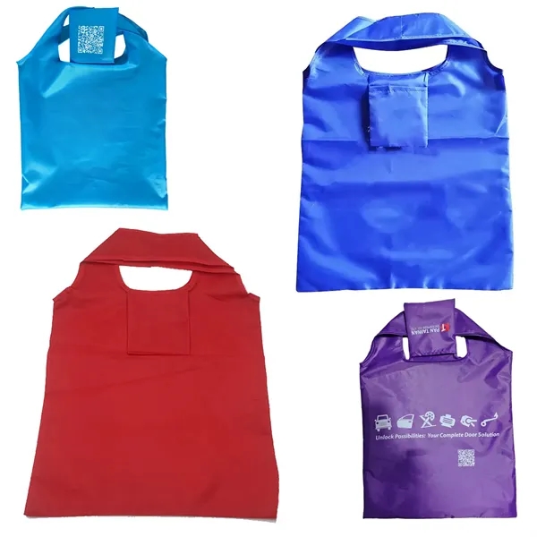Polyester reusable foldable tote shopping bag + 1 color silkscreen imprint... from ASI 37218 Athena Promo (tm)