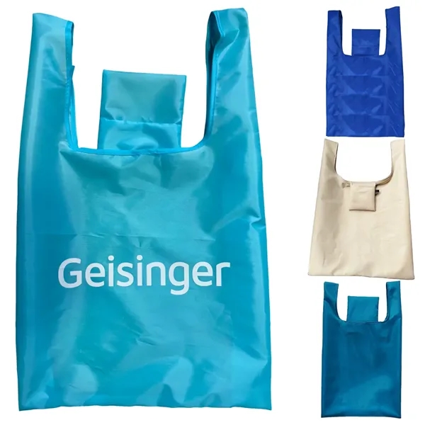 190T Polyester reusable foldable tote shopping bag with imprint... from ASI 37218 Athena Promo (tm)