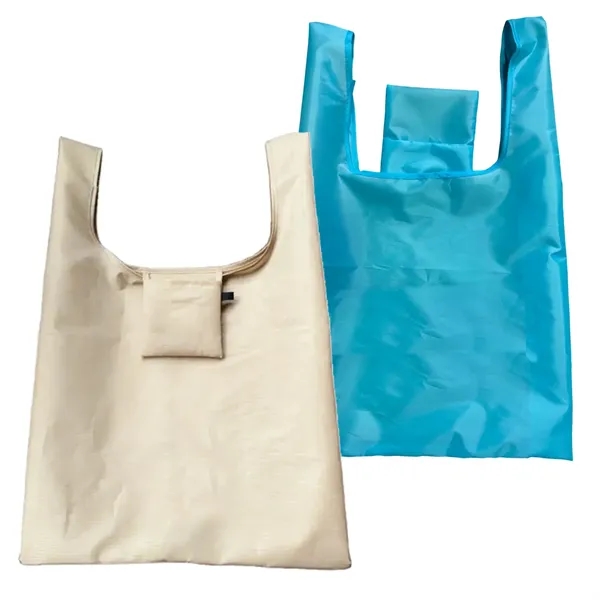 190T Polyester reusable foldable tote shopping bag with imprint... from ASI 37218 Athena Promo (tm)