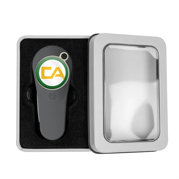 Divot repair tool with removable ball marker in windowed gift tin.... from ASI 52263 EMT