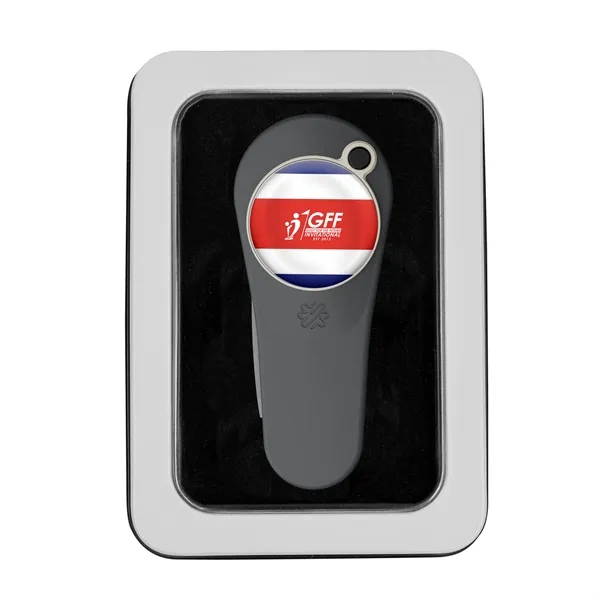 Divot repair tool with removable ball marker in windowed gift tin.... from ASI 52263 EMT