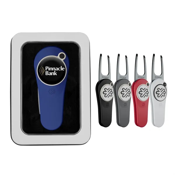 Divot repair tool with removable ball marker in windowed gift tin.... from ASI 52263 EMT