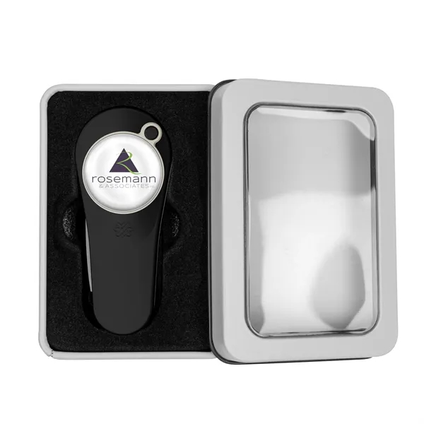 Divot repair tool with removable ball marker in windowed gift tin.... from ASI 52263 EMT