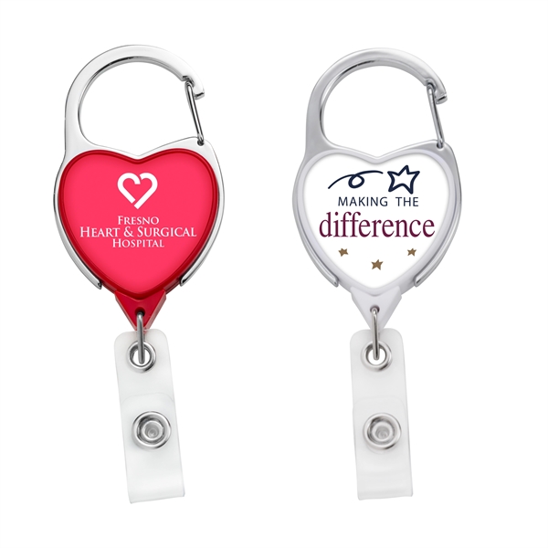 Heart carabiner retractable badge reel in solid colors with anti-twist feature... from ASI 49470 DEVARA