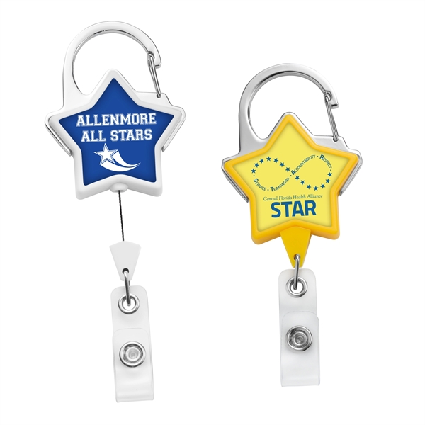 Star carabiner retractable badge reel in solid colors with anti-twist feature... from ASI 49470 DEVARA