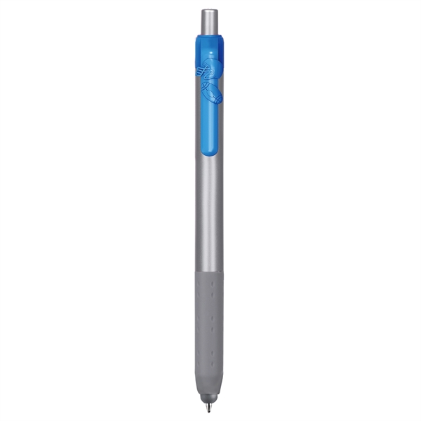 Alamo™ plunger-action pen with a silver barrel, grip, and stylus.... from ASI 82498 RiteLine LLC