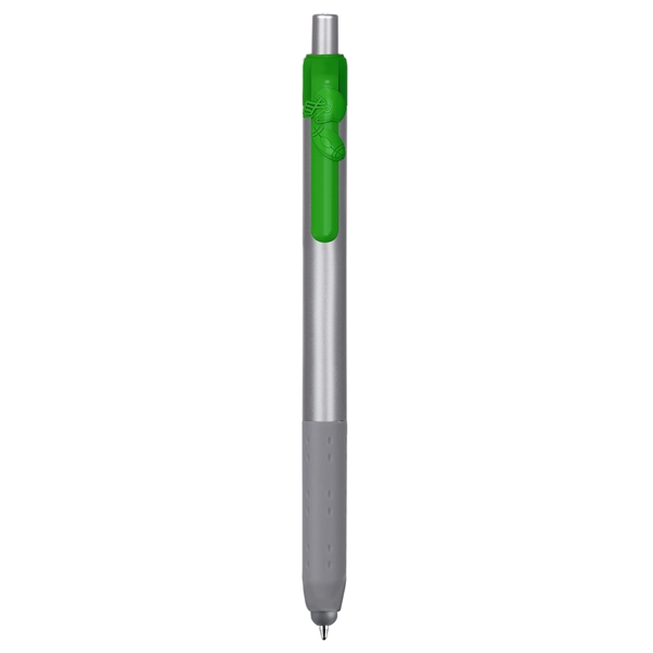 Alamo™ plunger-action pen with a silver barrel, grip, and stylus.... from ASI 82498 RiteLine LLC