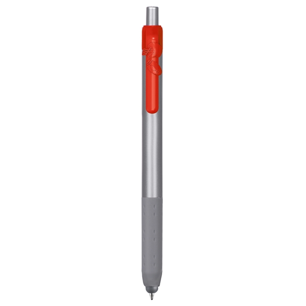 Alamo™ plunger-action pen with a silver barrel, grip, and stylus.... from ASI 82498 RiteLine LLC
