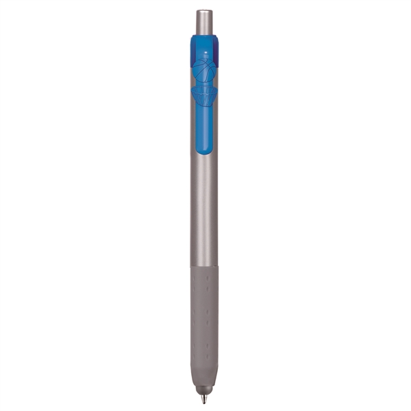 Alamo™ plunger-action pen with a silver barrel, grip, and stylus.... from ASI 82498 RiteLine LLC