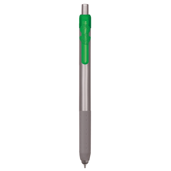 Alamo™ plunger-action pen with a silver barrel, grip, and stylus.... from ASI 82498 RiteLine LLC