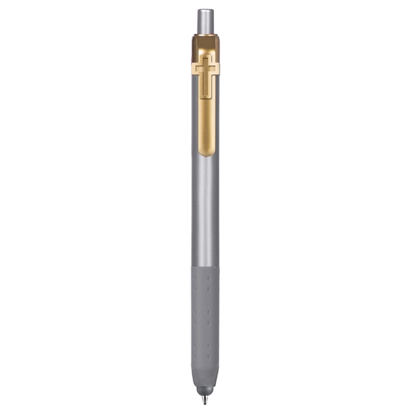 Alamo™ plunger-action pen with a silver barrel, grip, and stylus.... from ASI 82498 RiteLine LLC
