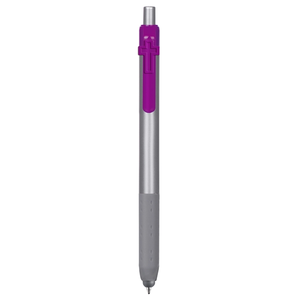 Alamo™ plunger-action pen with a silver barrel, grip, and stylus.... from ASI 82498 RiteLine LLC