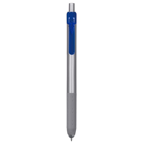 Alamo™ plunger-action pen with a silver barrel, grip, and stylus.... from ASI 82498 RiteLine LLC