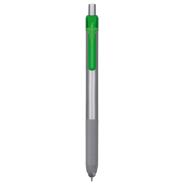 Alamo™ plunger-action pen with a silver barrel, grip, and stylus.... from ASI 82498 RiteLine LLC