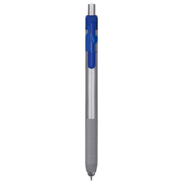 Alamo™ plunger-action pen with a silver barrel, grip, and stylus.... from ASI 82498 RiteLine LLC