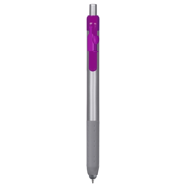Alamo™ plunger-action pen with a silver barrel, grip, and stylus.... from ASI 82498 RiteLine LLC