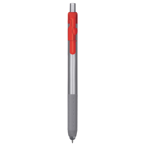 Alamo™ plunger-action pen with a silver barrel, grip, and stylus.... from ASI 82498 RiteLine LLC