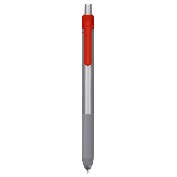 Alamo™ plunger-action pen with a silver barrel, grip, and stylus.... from ASI 82498 RiteLine LLC