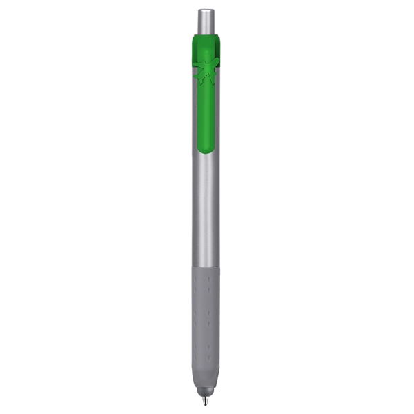 Alamo™ plunger-action pen with a silver barrel, grip, and stylus.... from ASI 82498 RiteLine LLC