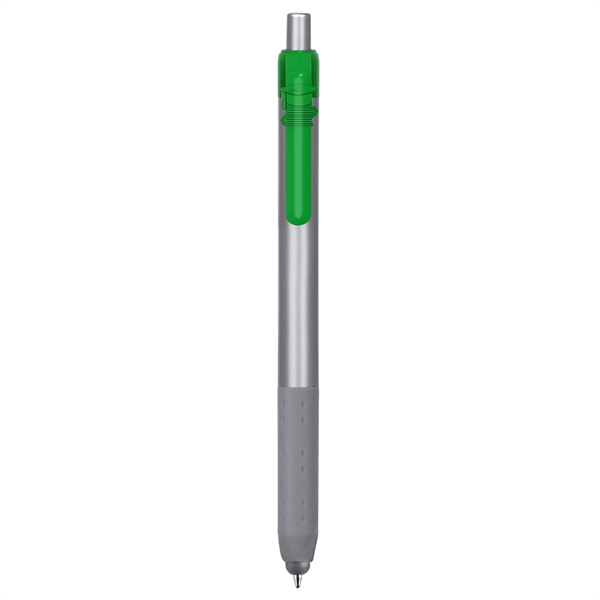 Alamo™ plunger-action pen with a silver barrel, grip, and stylus.... from ASI 82498 RiteLine LLC