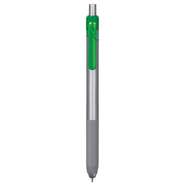Alamo™ plunger-action pen with a silver barrel, grip, and stylus.... from ASI 82498 RiteLine LLC