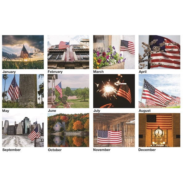 12 month tent desk calendar featuring photos of the American flag.... from ASI 50873 Drum-Line / Drum-line Inc