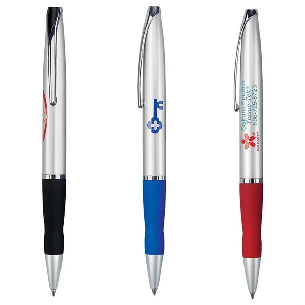 Retractable twist action ballpoint pen with rubberized finger grip section.... from ASI 31517 Admart Products / Admart Line