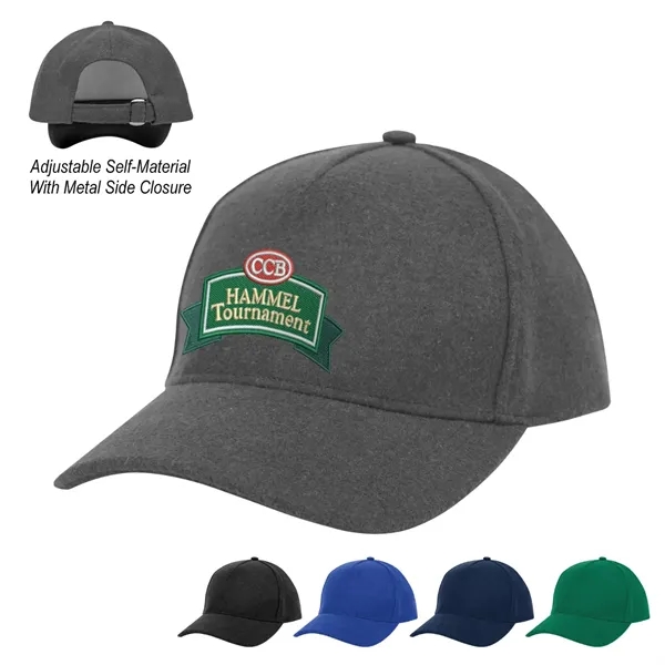 Five panel wool cap with adjustable self-material strap with sliding buckle.... from ASI 61125 Hit Promotional Products / Hit®