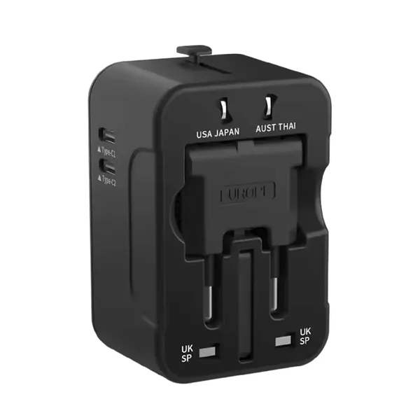 Dual Type C USB A universal travel adapter plus 1 color... from ASI 37218 Athena Promo (tm)